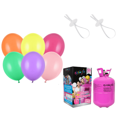 Helium-Party Paket inkl. Luftballons Bunt (50 Stk.) - DECORAMI