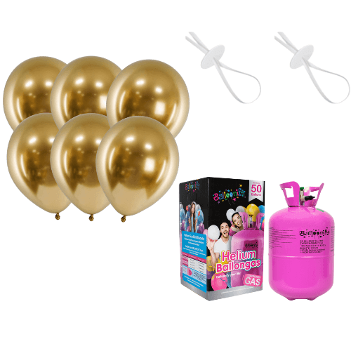 Helium-Party Paket inkl. Luftballons Chrom-Gold (40 Stk.) - DECORAMI