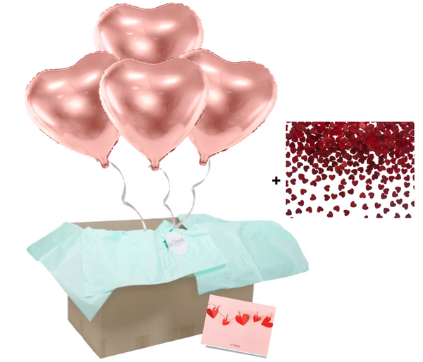 Heliumballon-Geschenk Valentinstag 4 Herzen Wunschfarbe inkl. Herz-Konfetti - DECORAMI