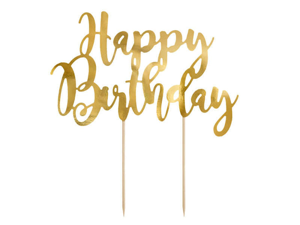 Caketopper "Happy Birthday" Gold Papier - DECORAMI