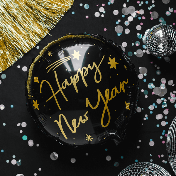 Silvester-Deko-Set 2026 – Happy New Year Banner + 12 Spiralen (schwarz/gold) – Festlich & Wiederverwendbar