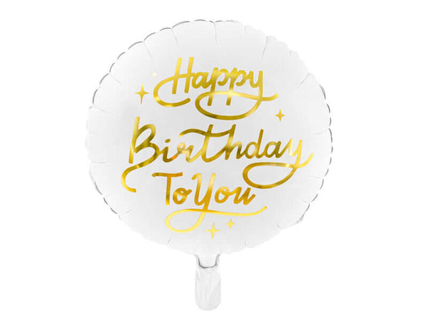 Geburtstagsballon "Happy Birthday" Weiß-Gold - DECORAMI