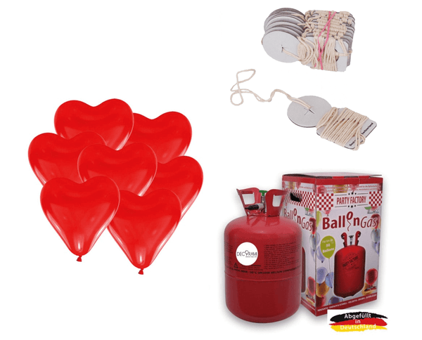 Heliumballon Set BIO 30 Herzballons inkl. Bio-Schnellverschlüsse Rot - DECORAMI