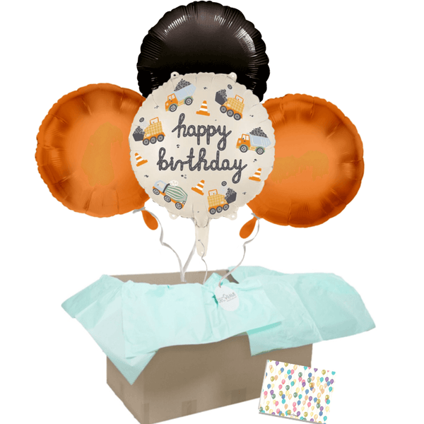 Heliumballon-Geschenk "Happy Birthday" Baufahrzeuge