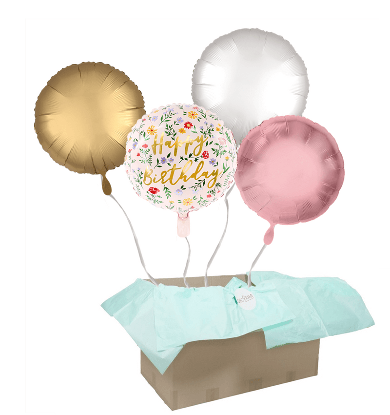 Heliumballon-Geschenk "Happy Birthday" Boho Flower 4er-Set - DECORAMI