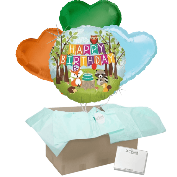 Heliumballon-Geschenk "Happy Birthday" Waldtiere - DECORAMI