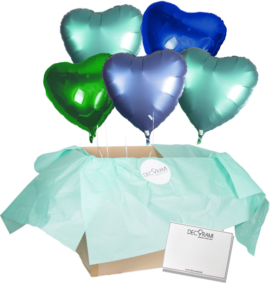 Heliumballon-Geschenk Satin Herzen Aqua Deluxe - DECORAMI