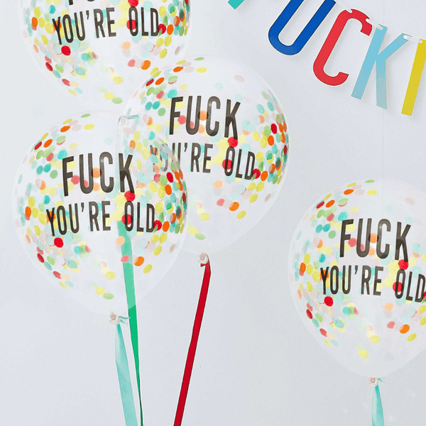 Konfetti-Ballons "Fuck You're Old" Ø 30,5cm Bunt 5 Stk. - DECORAMI