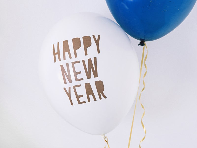 Latexballons Weiß Happy New Year 10 Stk. - DECORAMI