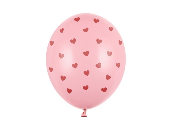 Luftballon Ø 30cm Rosa mit Roten Herzen 6 Stk. - DECORAMI