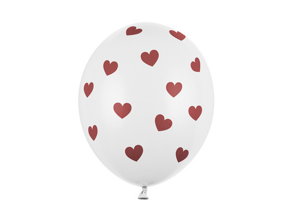 Luftballon Ø 30cm Weiß mit Roten Herzen 6 Stk. - DECORAMI