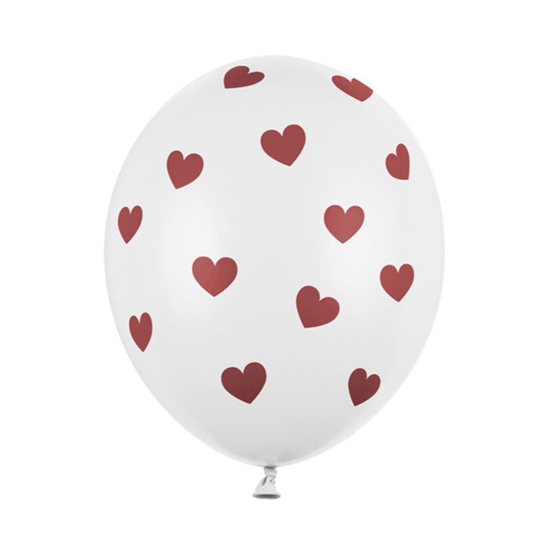 Luftballon Ø 30cm Weiß mit Roten Herzen 6 Stk. - DECORAMI