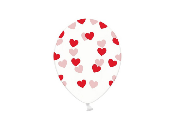 Luftballon Ø 30cm Transparent mit Roten Herzen 6 Stk. - DECORAMI