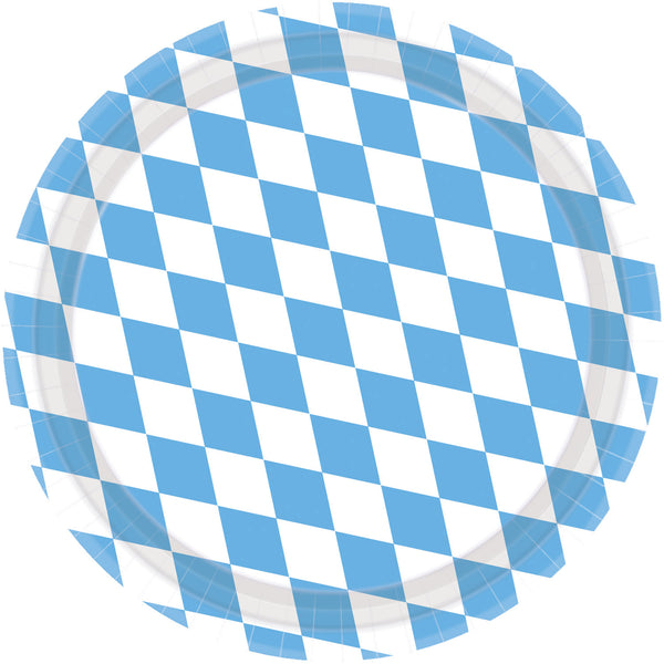 Pappteller Oktoberfest Kariert Hellblau-Weiß 8 Stk. - DECORAMI