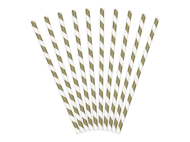 Papier-Strohhalme Gestreift Gold 10 Stk. - DECORAMI