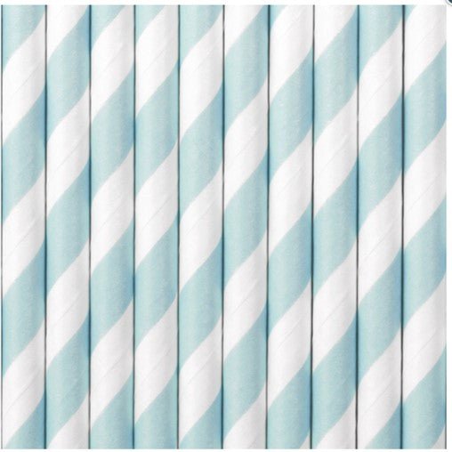 Papier-Strohhalme Gestreift Hellblau 10 Stk. - DECORAMI