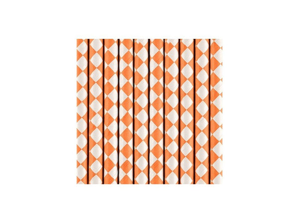 Papier-Strohhalme Karo Orange 10 Stk. - DECORAMI