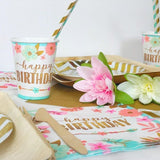 Pappbecher Floral Mint Gold 8 Stk. - DECORAMI
