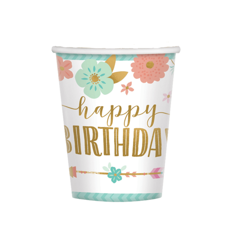 Pappbecher Floral Mint Gold 8 Stk. - DECORAMI