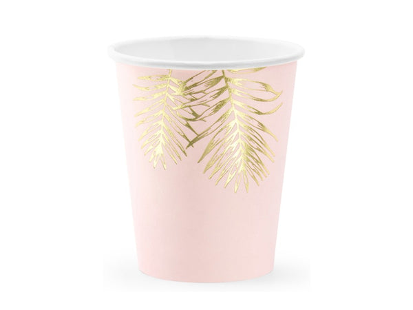 Pappbecher Rosa Gold Leaves 6 Stk. - DECORAMI