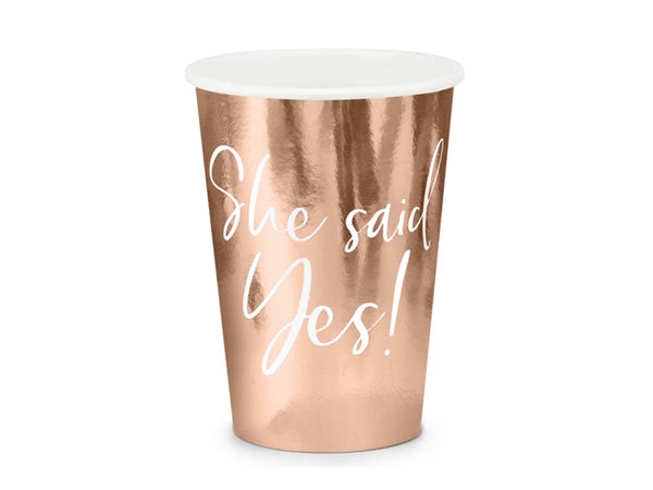 Pappbecher Roségold 'She said yes!' 6 Stk. - DECORAMI