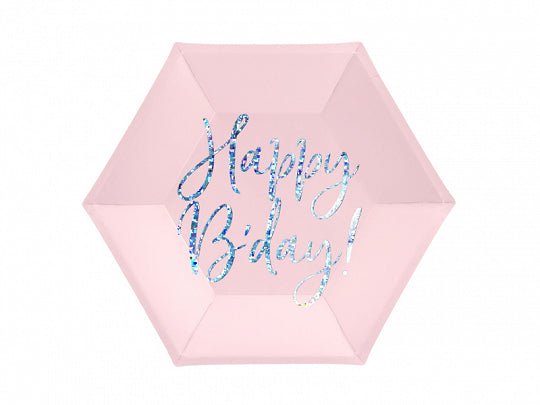 Pappteller "Happy Birthday" Rosa 6 Stk. Ø 20cm - DECORAMI