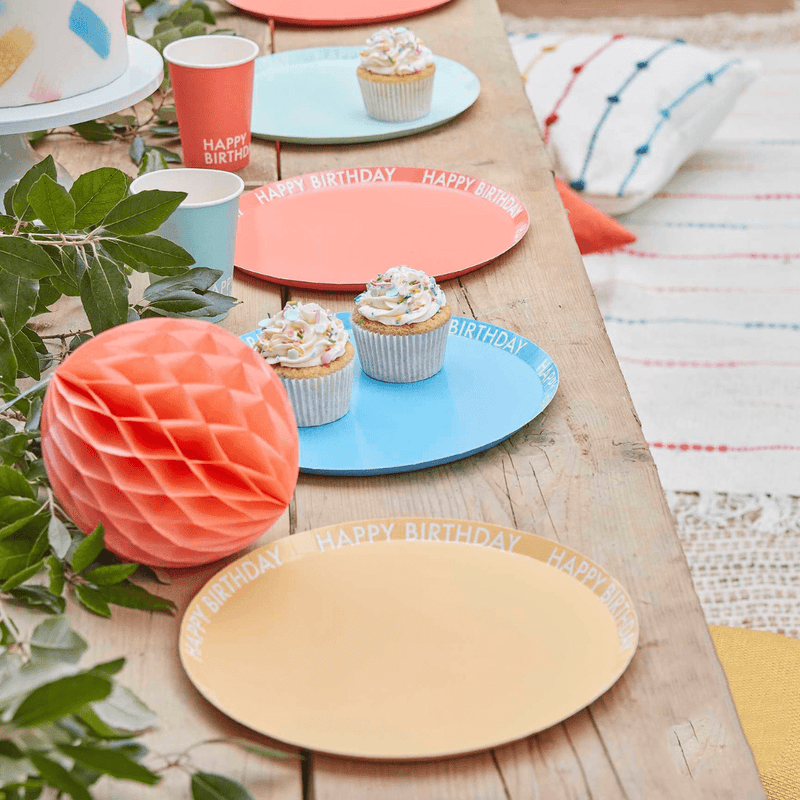Pappteller "Happy Birthday" Brights Ø 25 cm 8 Stk. - DECORAMI