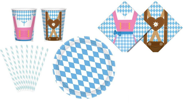 Partygeschirr Gesamt-Set Oktoberfest Blau-Weiß 46-tlg. - DECORAMI