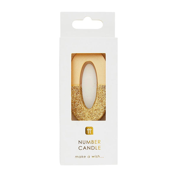 Premium-Geburtstagskerze Gold Glitzer "0" - DECORAMI