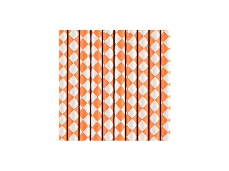 Papier-Strohhalme Karo Orange 10 Stk. - DECORAMI